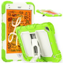 ELEHOLD for iPad mini 5/mini 4 7.9 inch 2019/2015 Ragged Case, Soft Silicone Hard PC Shoulder Strap Built-Kickstand Anti-Drop Shockproof Heavy Duty Protective Cover Case,Green