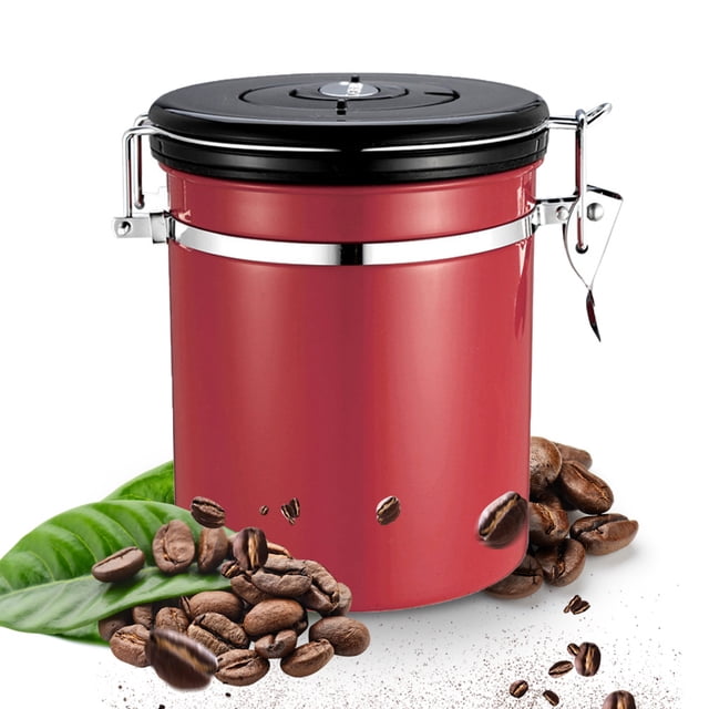 Amdohai Stainless Steel Airtight Canister Coffee Bean Canister Food Storage Container 1.5L with Vent Valve for Coffee Tea Sugar Flour