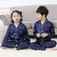 thumbnail image 7 of Boys Girls Pajamas Sets Kids Satin Silk Children Button Down Tops+Sleep Pants Warm Indoor Clothing for Winter, 7 of 7