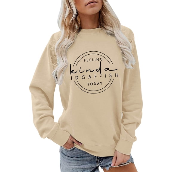 Sweatshirt for Women Crew Neck Long Sleeve Tops Casual Sweater Funny Sarcastic Fall Trendy Sweater Loose Fit Cute Tops Lightweight Graphic Sweatshirt Winter Sweatshirts,Beige2,3XL