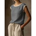 thumbnail image 6 of Women'S Crew Neck Casual Cap Sleeve Tops Lace Patchwork Basic Summer Loose Fit Blouse Gray XL, 6 of 7