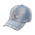 thumbnail image 1 of MIASHUI Unisex Hot Fix Rhinestone Washed Denim Baseball Cap for Parties and Sun Protection, Adjustable Fit for Comfort, Fashionable for Casual Wear Blue, 1 of 3