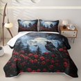 thumbnail image 2 of Feelyou Spooky Raven Rose Twin Quilt Set, Hippie Pine Tree Moon Twin Coverlet Set, Blue Red, 2pcs, 1 Comforter and 1 Pillowcase, 2 of 7