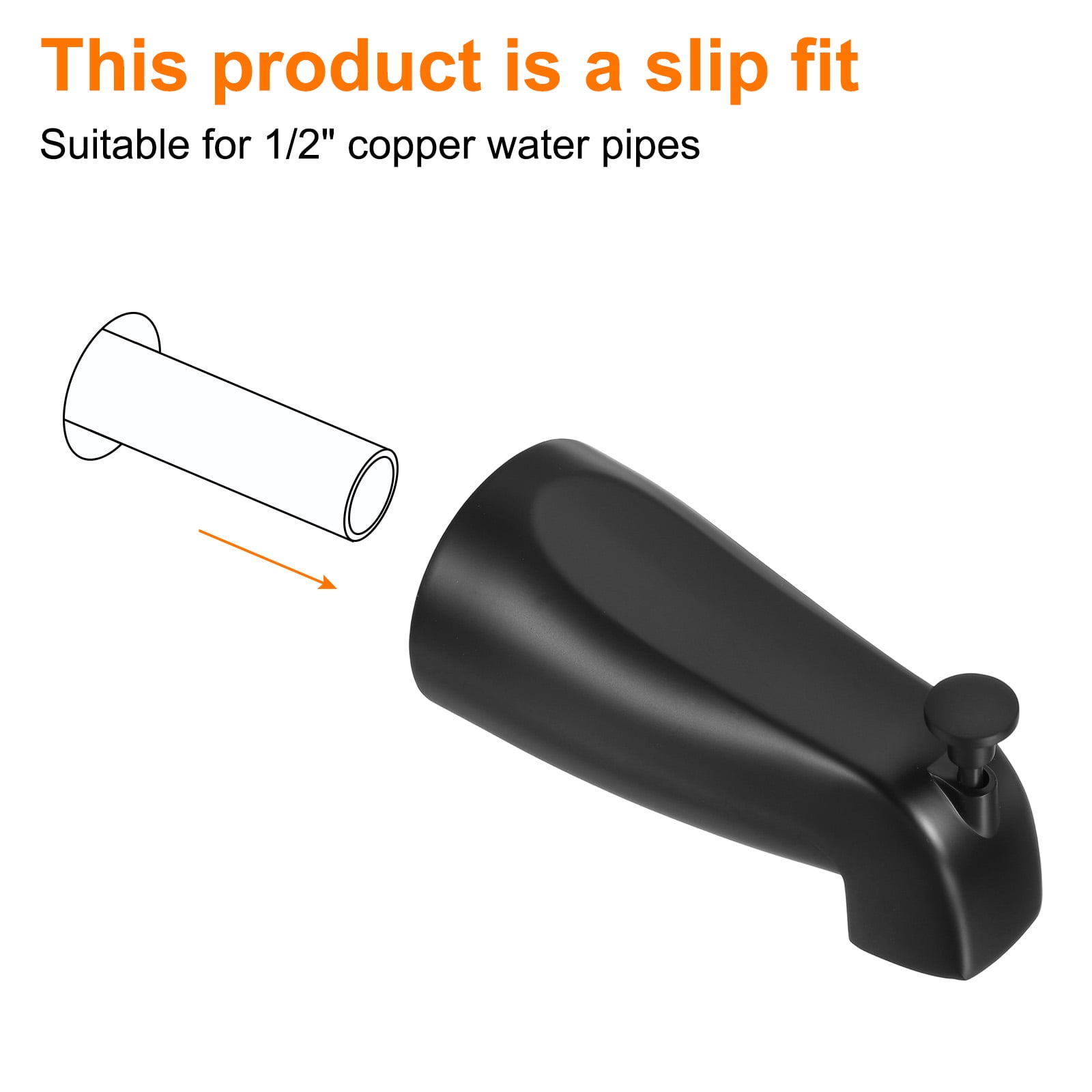 Uxcell 2Pack Slip on Diverter Tub Spout, Zinc Alloy Bath Spout Bathtub Faucet with Pull-Up Diverter for 1/2 Inch Water Tub for Bathroom Kitchen, Black