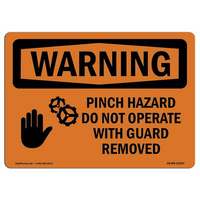 SignMission OS-WS-A-1218-L-12307 Panneau d'Avertissement OSHA 12 x 18 Po - Risque de Pincement Ne Fonctionne Pas avec Symbole