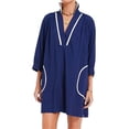 thumbnail image 2 of Half Sleeve Patchwork Women Loose V-Neck Mini Dress, 2 of 5