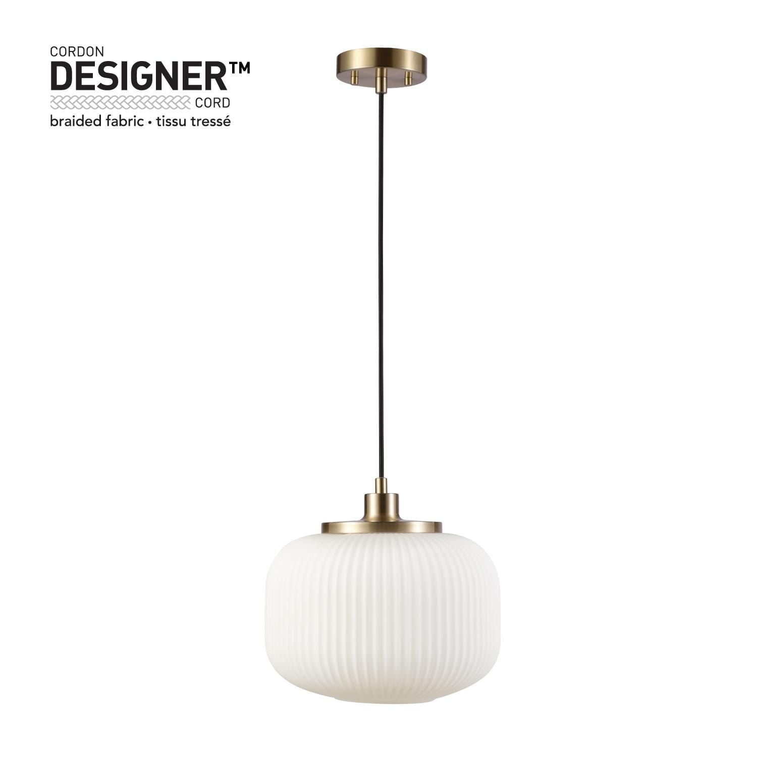 Novogratz x Globe Lily 1-Light Pendant Lighting, Matte Brass, Frosted Ribbed Glass Shade