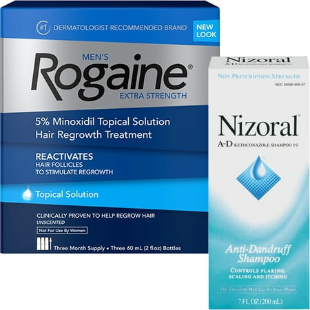 Nizoral Anti-Dandruff Shampoo and Mens Rogaine Extra Strength Hair Regrowth Bundle, 3 Month
