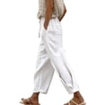 thumbnail image 2 of Endives Women's Cotton Linen Pant Spring Pants Tie Up Solid Color Casual Elastic Waist Pants with Pockets Summer Trendy White, 2 of 4