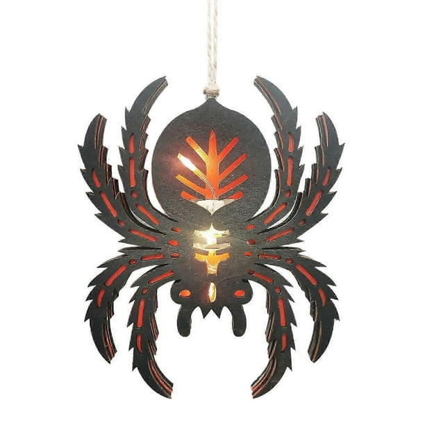 Walls Hanging Decor Wooden Spider Hanging Light Ornaments LED Ambient Light