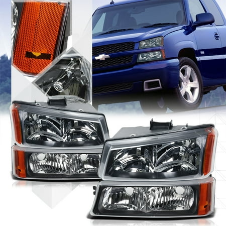 Black Housing Headlight Amber Signal Bumper For 03 07 Chevy