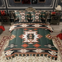 Homewish Bohemian Aztec Triangle Twin Bedding Sets 7-Piece, Olive Southwestern Style Bedding Comforter Set, Teens Kids Women Men Reversible Sheet Sets, Luxury Bedroom Decor