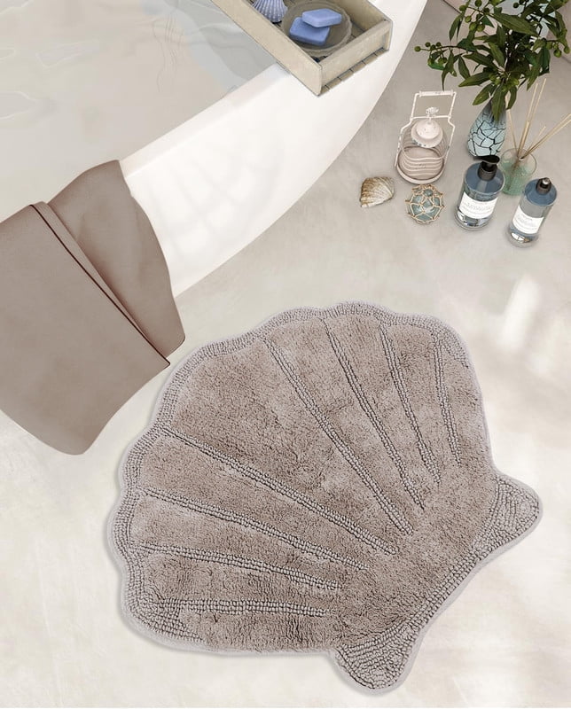 Better Trends Seashell Bath Rug, 100% Cotton Cute Beach Theme Bathroom Mat, Soft & Absorbent, Reversible, Washable Foot Mat, Beige Sea Decor for Kids & Home, 25" x 28" Marilyn Collection