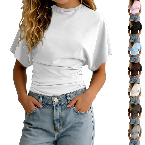 SOFTCCLO Girls T Shirts Short Sleeve Crewneck Solid Color Tops Pullover Loose Versatile Summer Casual Kids T Shirts Size 3-4Y
