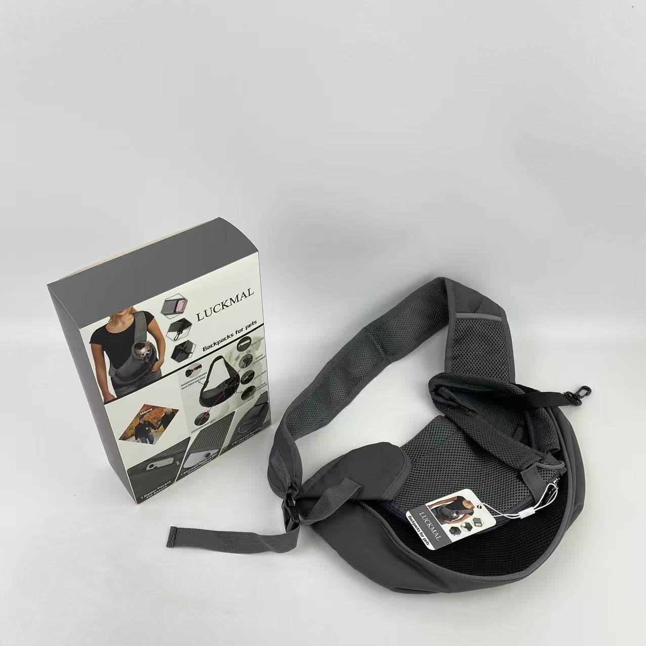 LUCKMAL Backpacks for pets,Pet Sling Carrier for Small Dogs & Cats – Hands-Free Puppy Carrier with Safety Hook, Large Zipper Pocket, Soft Breathable Mesh, Adjustable Strap & Reflective Strip