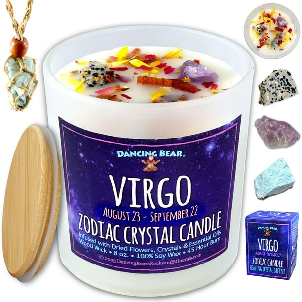 Set de Caja de Regalo con Vela OSO BAILARÍN Virgo con 3 Cristales