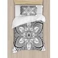 thumbnail image 1 of Ethnic Twin Size Duvet Cover Set, Mandala Indian Tribal Design Leaves Flowers Ivy Swirls Dots Artwork Image Print, Decorative 2 Piece Bedding Set with 1 Pillow Sham, Black and White, by Ambesonne, 1 of 3