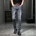 thumbnail image 4 of Pantalones de trabajo ajustados para hombre, pantalones vaqueros negros de invierno para hombre, pantalones ajustados de estilo coreano, moda informal Harajuku, 4 of 5