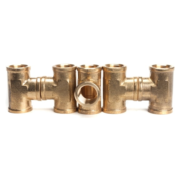 LTWFITTING Brass Pipe Fitting 1/2" Female NPT Thread Tee Fuel Air(Pack of 5)