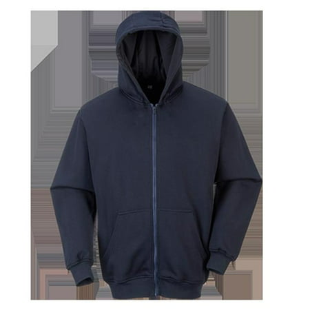 Portwest UFR81 4XL Flame Resistant Zippered Front Hooded Sweatshirt, Navy -