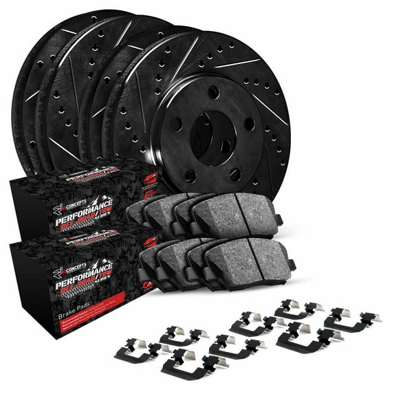 R1 Concepts Front Rear Brakes and Rotors Kit |Front Rear Brake Pads| Brake Rotors and Pads| Performance Off-Road Brake Pads and Rotors | Hardware Kit|fits 2012-2018 Jeep Wrangler, Wrangler JK
