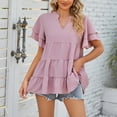 thumbnail image 5 of Womens Tops Clearance T Shirts for Women Fashion Double Layered Ruffle Sleeve Tops For Women Casual V Neck Tunic Tees Summer Loose Fit Solid Going Out Tops Blouse Womens Blouses, 5 of 7