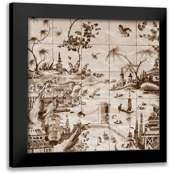 Unknown 12x12 Black Modern Framed Museum Art Print Titled - Sepia Delft Tiles I