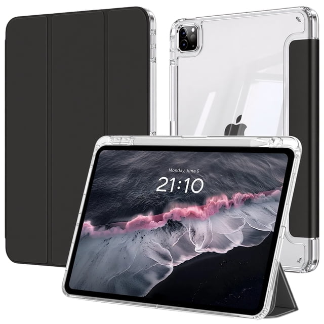 Funda giratoria para iPad 10ª Gen 10.9” con Porta Lápiz (Parte Trasera Tígida, Color Negro)