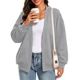 thumbnail image 6 of XPMWRP Women's Oversized Open Front Fleece Cardigan, V-Neck Long Sleeve Coat with Pockets, Casual Lounge Outerwear Gray L, 6 of 9
