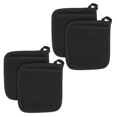 

4Pcs Pot Mat Cotton Cloth Pot Holders Looped Gloves Terry Pot Black