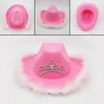 thumbnail image 3 of Western Cowboy Hat Tiara de lentejuelas Rolled Wide Brim White Feather Fedora Nupcial Fancy Dress Props Holiday Dress Salvador Sombrero de vaquero, 3 of 10