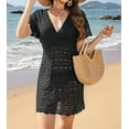 thumbnail image 4 of Women Crochet Swim Cover Up Short Sleeve V Neck Bathing Suit Beach Dress Summer Swimwear Coverups Black S, 4 of 8
