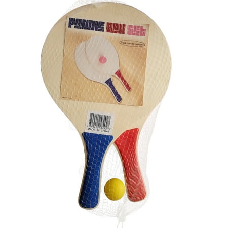 Paddle Ball Beach Ball Game - Wooden Set of 2 Paddles and Ball - By Trademark Innovations (Blue & Red (Best Paddle Ball Set)