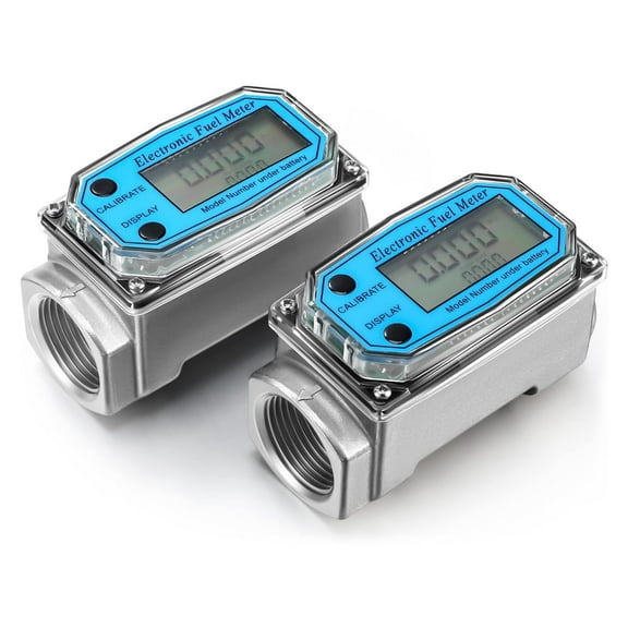 Furnhome 2 Pack Digital Fuel Flow Meter, 1 inch Turbine Type, Aluminum Alloy, ±1% Accuracy, Electronic Display, for Diesel, Gasoline, Kerosene, Water