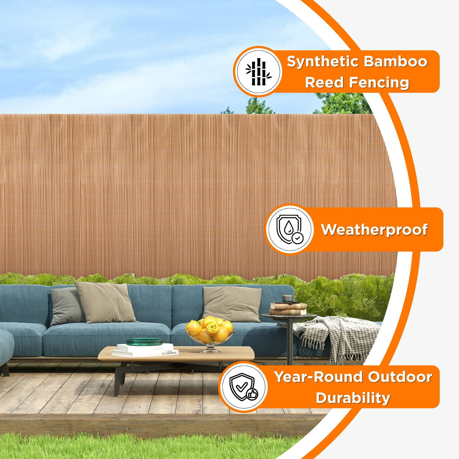 Backyard X-Scapes 6 ft x 8 ft All-Weather Synthetic Bamboo Fencing for Outdoors, Privacy Fence for yard,  Fence Panel, Tan