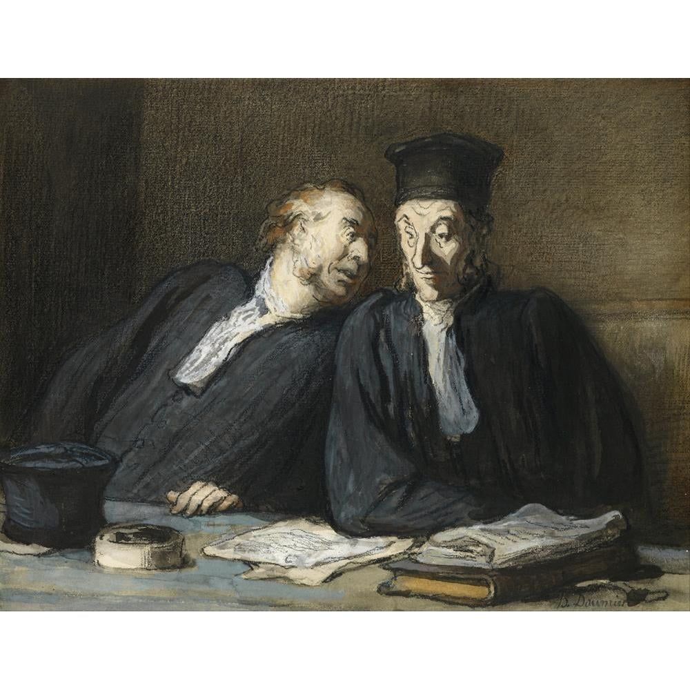Honoré Daumier 14x12 Black Modern Framed Museum Art Print Titled - Two Lawyers Conversing (1808-1879)