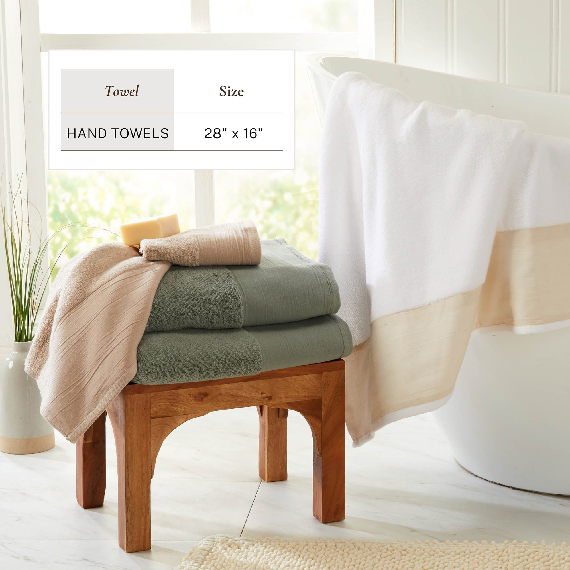Ultra-Soft Cotton and Modern Linen-Like Border 6 Pack Hand Towel Set