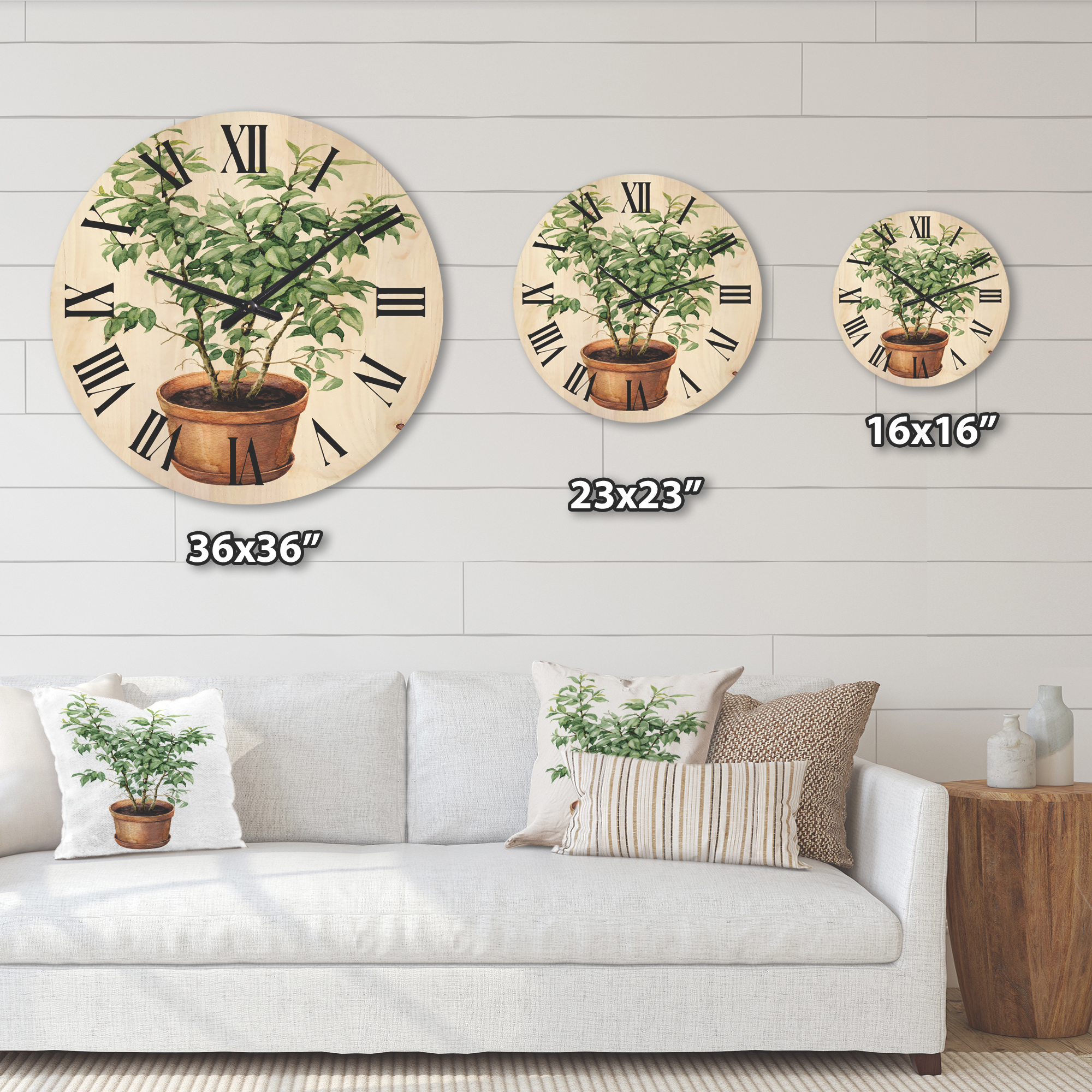 Designart 'Ficus Benjamina Plant In Clay Flowerpot' Traditional Wood Wall Clock