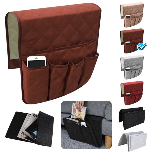 Couch Sofa Chair Armrest Organizer Cover, Non-Slip Recliner Armrest Cover Holder Organizer Double Sided with 5 Pockets for Phone, Book, Magazines, TV Remote Control - 35 Inch x 13 Inch
