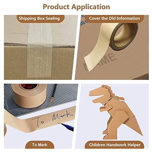 Quivanta Water Activated Tape Fiber Reinforced Packing Tape Kraft Tape 2”X 165 feet Per Roll Brown Tape Gummed Paper Tape for Heavy Duty Packaging and Shipping Writable Eco-Friendly Biodegradable