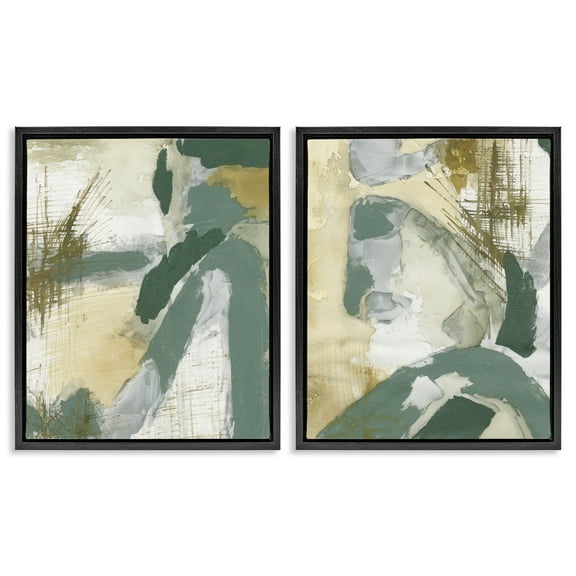 Stupell Industries Rustic Abstraction in Neutrals Abstract Painting Black Floater Framed Canvas Art Print Wall Art, 17 x 21, Set of 2
