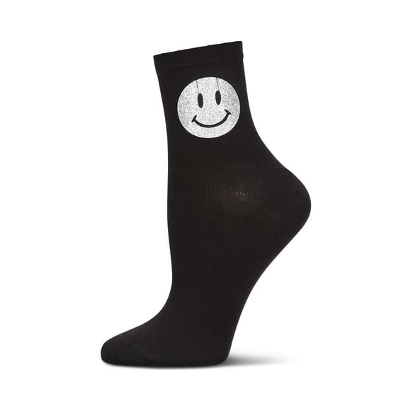 MeMoi Women's Shimmer Smiley Crew Socks - Womens - Female, 9-11, Black