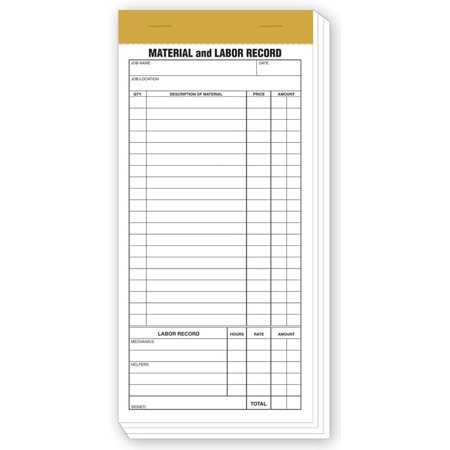 5Forms 230 Compact Material & Labor Records 4 1/4 x 8 1/4" Qty 1000