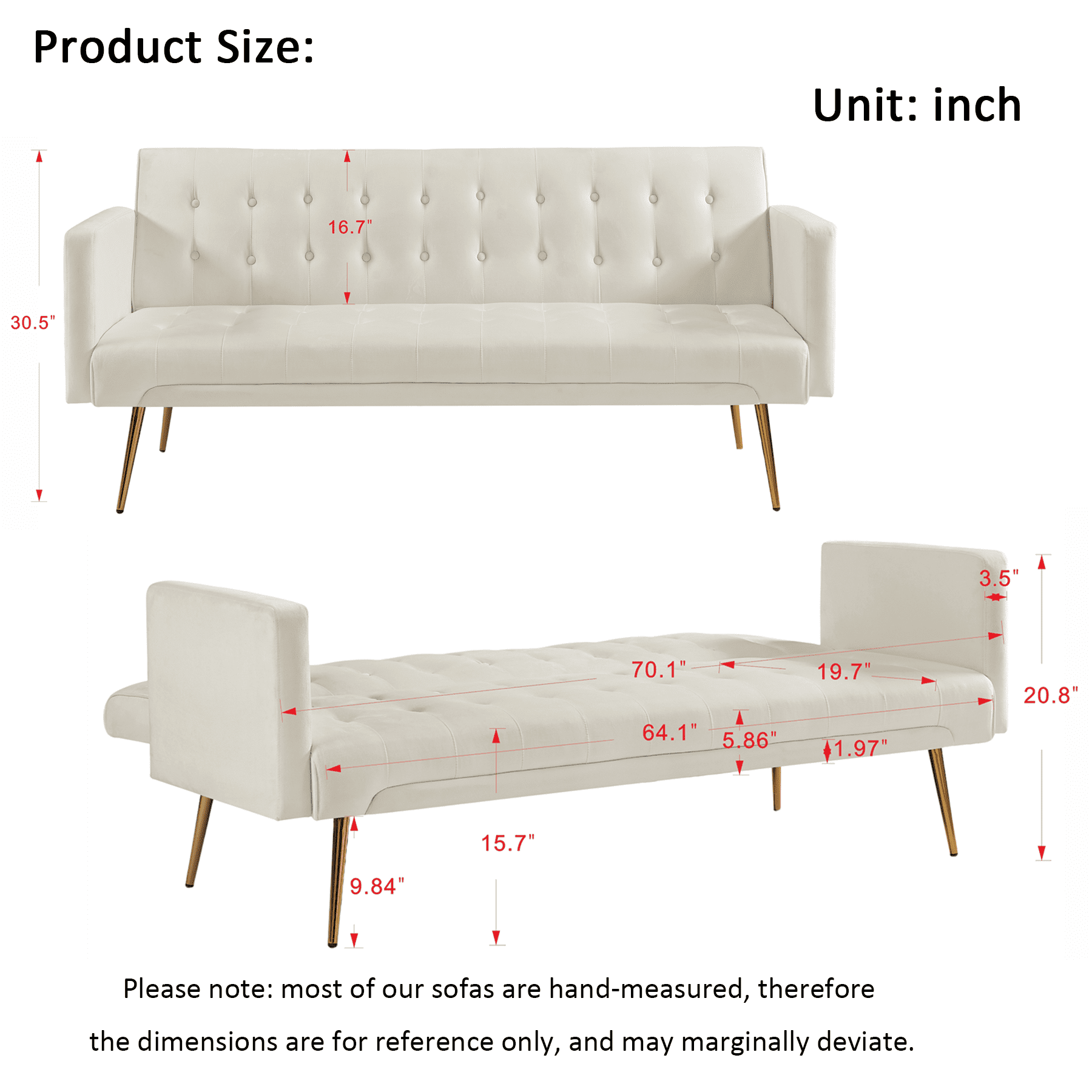 Leumius Velvet Futon Sofa Bed,Adjustable Convertible Folding Sleeper Couch Bed for Compact Living Spaces,Beige