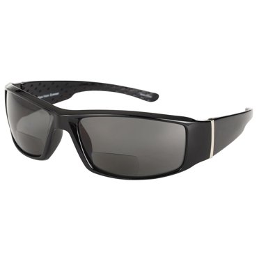 2 Pair Polarized Bifocal Sport Sunglasses - Wrap Style Reading Sunglasses | Silver Frame 3.0 Magnification