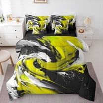 Feelyou Yellow Oil Printing Bedding Comforter Set 7 Pieces, Modern Fashion Artwork Full Bedding Set, Teen Kid Adult Reversible Fitted Sheet Flat Sheet, Breathable Home Decor