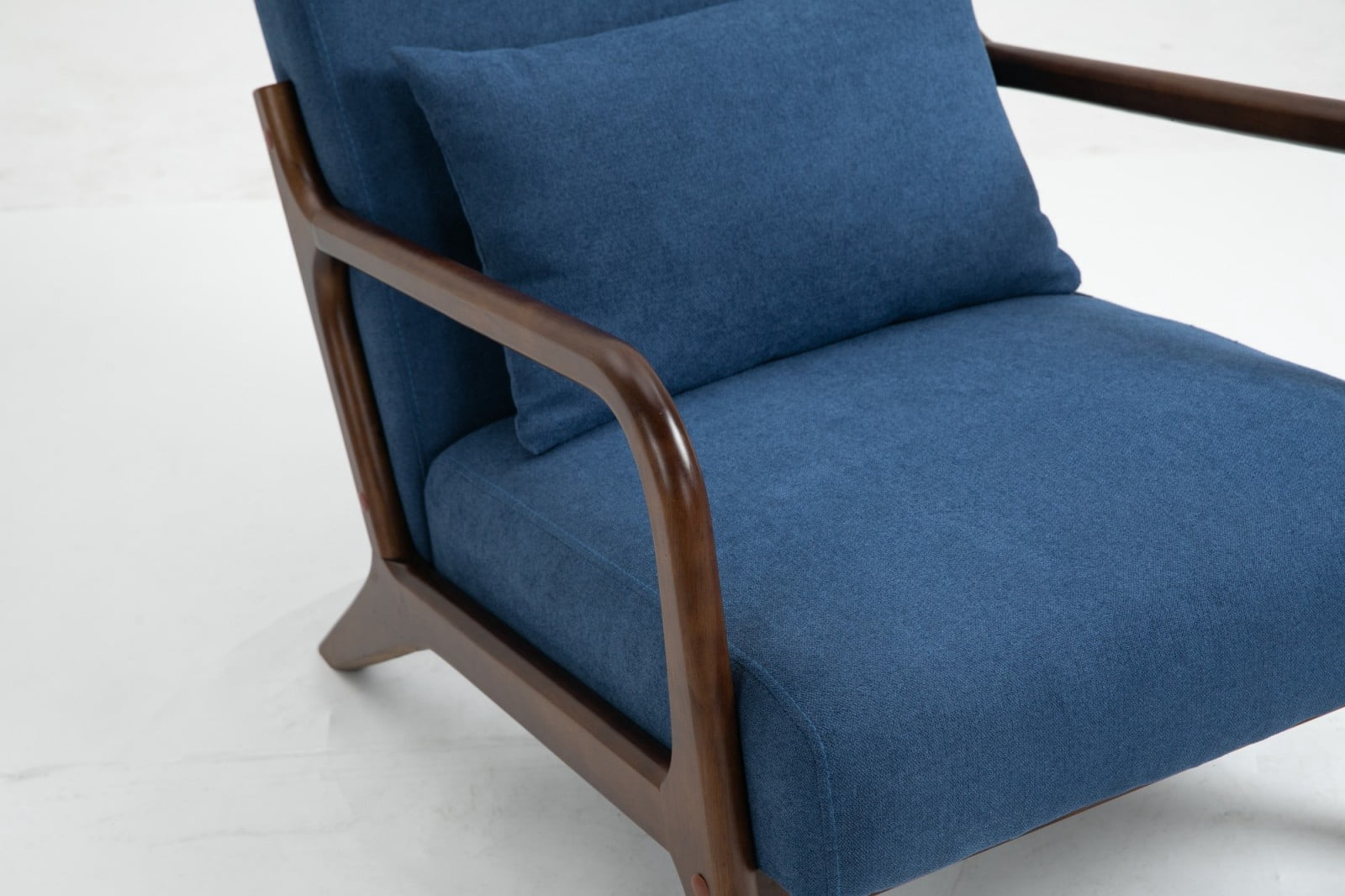 Mid Century Modern Accent Chair Upholstered Living Room Chair with Waist Cushion Wood Frame Reading Armchair for Bedroom Sunroom Indoor Lounge Chair, Blue