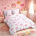 thumbnail image 2 of Meiyoeat Cherry Blossom Bow Twin Bedding Sets for Women Girls, Cartoon Watercolor Pink Floral Bedding Comforter Set, Pink Reversible, 7pcs, 2 of 6