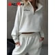 thumbnail image 2 of Chándal de otoño para mujer con cremallera, conjunto informal de dos piezas blanco de gran tamaño de algodón, pantalones deportivos clásicos para mujer, 2 of 5