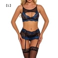 thumbnail image 1 of Conjunto de lencería de encaje sexy para mujer, ropa interior de malla hueca, sujetador, ropa de dormir, azul, L seitruly XX000092-13, 1 of 7